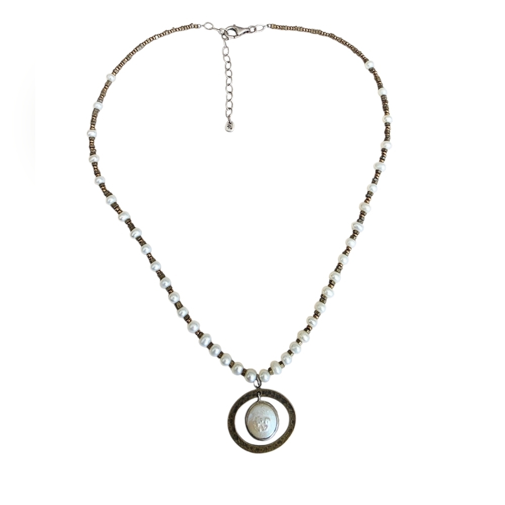 Silpada Go Coastal Genuine Freshwater Pearl, Brass, & Sterling Silver Necklace